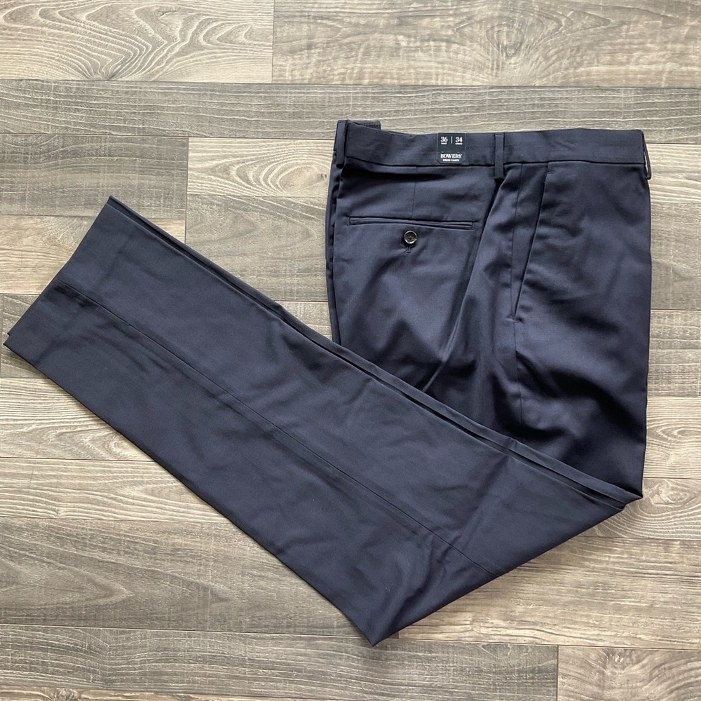 36x34 NWT J Crew Bowery Dress Pant Wool Blend Men’s Navy Slim Fit BQ424